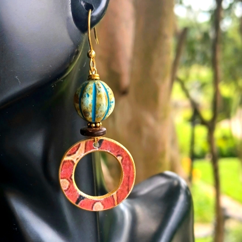 Small Circle, Kuba Print Artisan Earrings